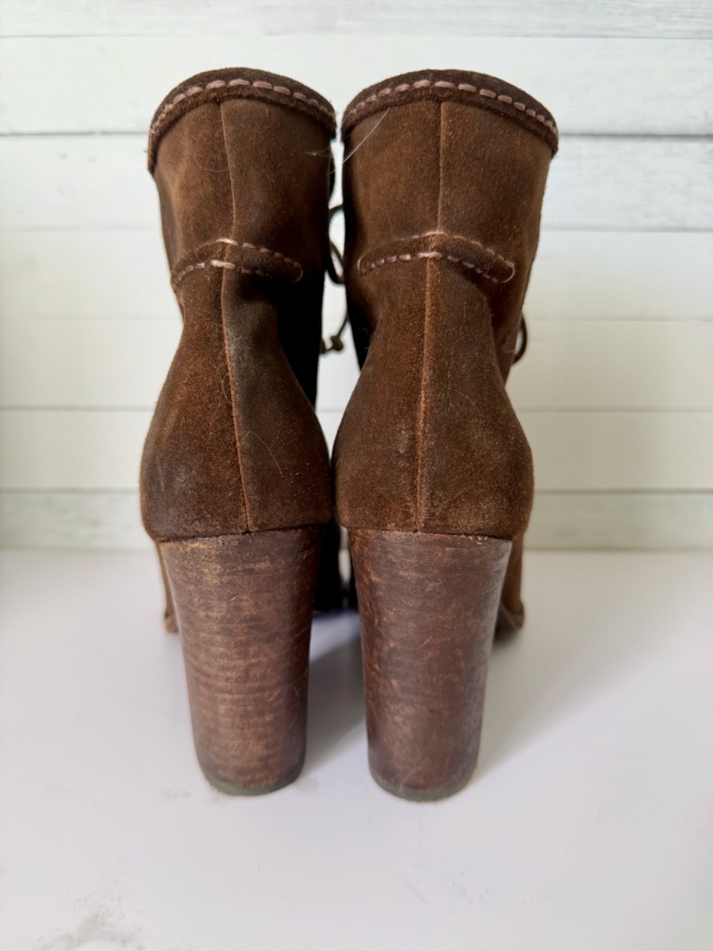 Frye Women’s Parker Toe Brown Suede Ankle Boot Heel Lace-up Size US 7.5 - Picture 11 of 14